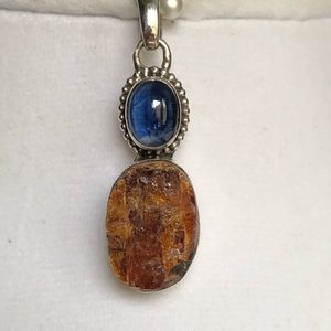 Orange Rough Kyanite & Blue Kyanite Gemstones in Sterling Pendant